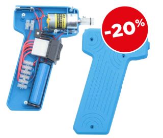 KD-TVISELEC-01, Pack découverte tournevis électrique didactique, vue principale du tournevis avec ses 2 demi-coques, son option éclairage et sa batterie