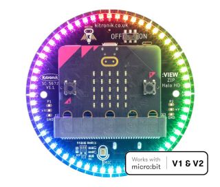 Kitronik ZIP Halo HD for the BBC micro:bit avec carte micro:bit et toutes les LEDs allumées