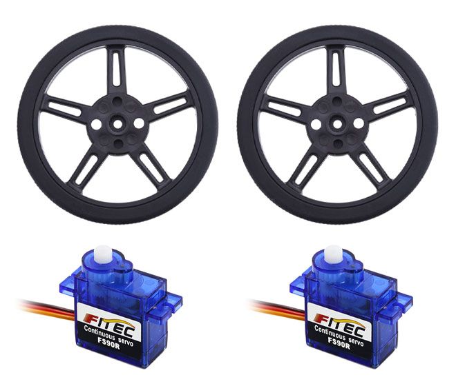 Pack 2 servomoteurs micro à rotation continue + 2 roues