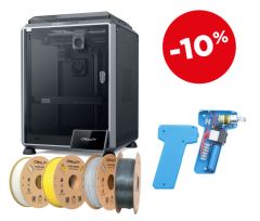 CRE-PACK-LAB-04, Pack clé en main Imprimante 3D Creality K1C, vue principale avec l'imprimante 3D, les 4 bobines de filament et le projet pédagogique de fabrication de tournevis électrique didactique