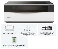MB-P3-AIO, Pack tout en un découpeuse graveuse laser CO₂ 80 W - xTool P3 - vue principale avec contenu du pack