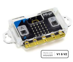 Vue de face du boitier de fixation montable MI-56103 pour carte BBC micro:bit V1 et V2 avec la carte insérée. 