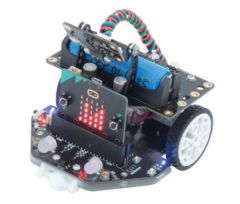 MI-MAQUEEN-P-PACK4, Pack clé en main Robot Maqueen Plus V3, vue principale avec carte BBC micro:bit et batterie lithium 18650