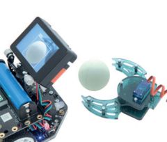 MI-MAQUEEN-P-PACK5, Pack d'accessoires pour robot Maqueen Plus V3, vue principale : caméra IA Huskylens 2, pince robotique et balle de ping-pong