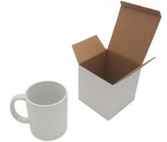 OBJ-MUG-BC-02, lot de36 mugs en boites carton individuelles pour impression par sublimation. vue principale d'un mug et de sa boite.