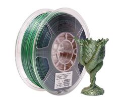 PLA-MYST-1K-175-OV, filament PLA eSilk Mystic Ø 1,75mm Bobine 1kg or-vert-noir, avec objet imprimé changeant de couleur selon la lumière
