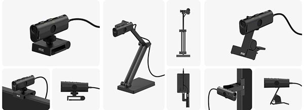 vue de la caméra Ipevo P2V Ultra avec ses 3 supports